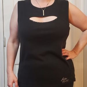 Woman's Harley-Davidson Sleeveless Cotton Knit Top Peek Opening Rhinestones 1X